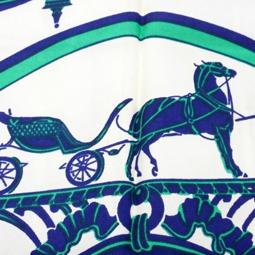 Hermes(エルメス)のHERMES エルメス カレ90 馬車柄 エクスリブリス シルク100％ 緑系 レディースのファッション小物(バンダナ/スカーフ)の商品写真