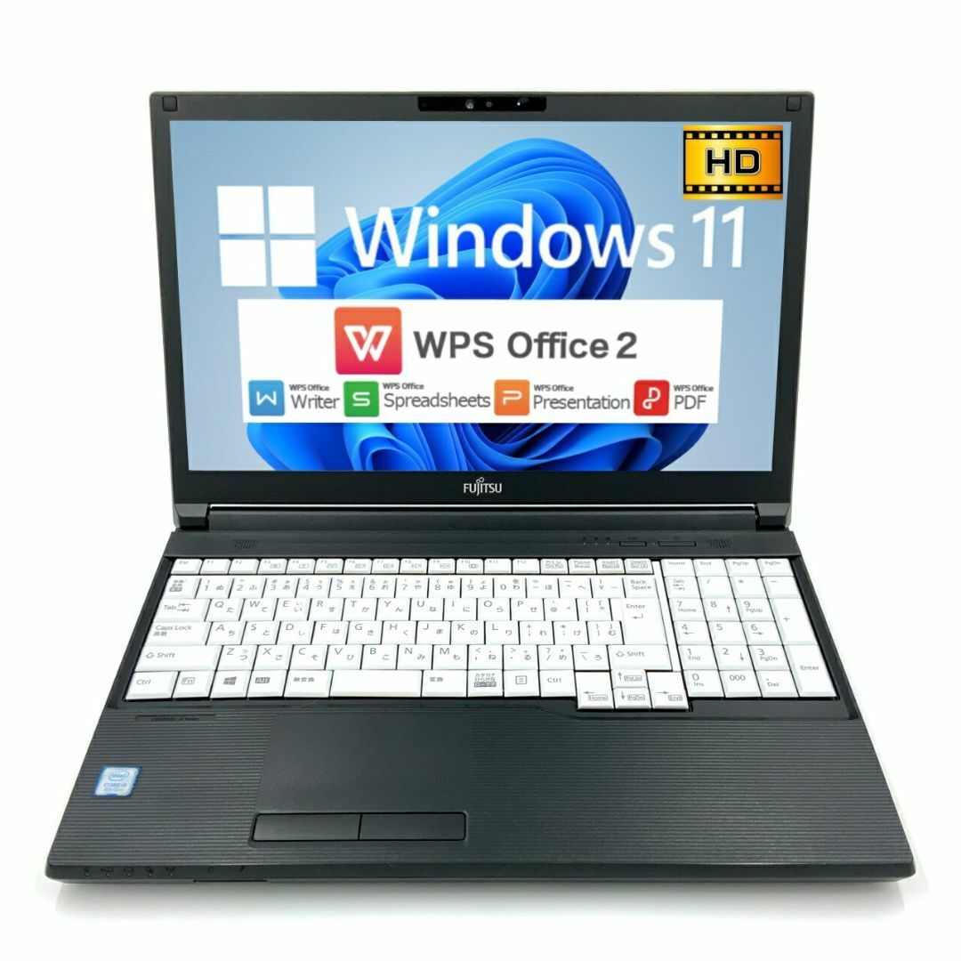 カメラあり【Windows11】【ドライブ付】【多機能】 富士通 FUJITSU LIFEBOOK A579 第8世代 Core i5 8265U/1.60GHz 16GB HDD500GB スーパーマルチ 64bit WPSOffice 15.6インチ HD カメラ テンキー 無線LAN パソコン ノートパソコン PC Notebook