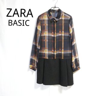 ザラ(ZARA)のZARA BASIC ワンピース ドッキングワンピース ザラ シフォン チェック(ミニワンピース)