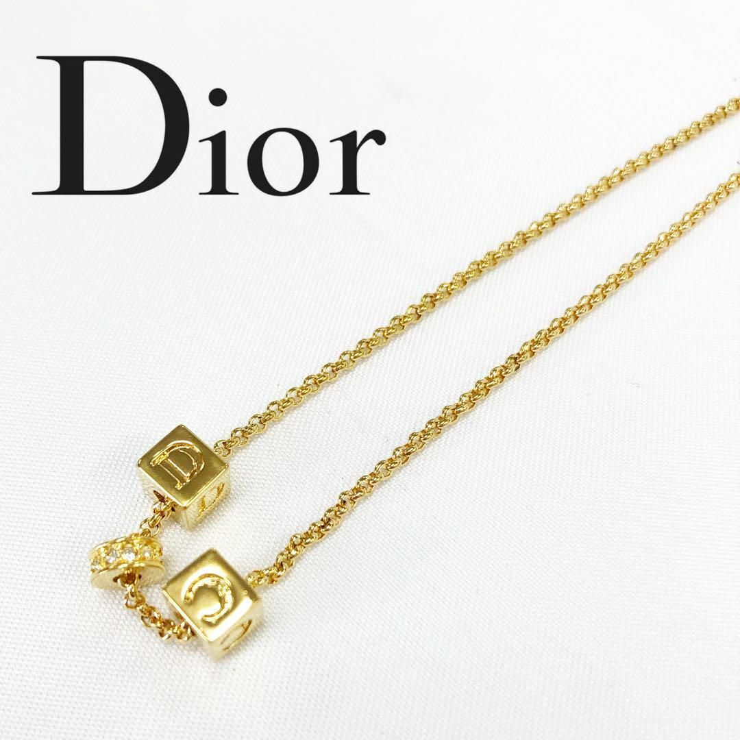 美品　Dior クリスチャンディオール　ゴールド　ネックレス　ロゴ　ストーン