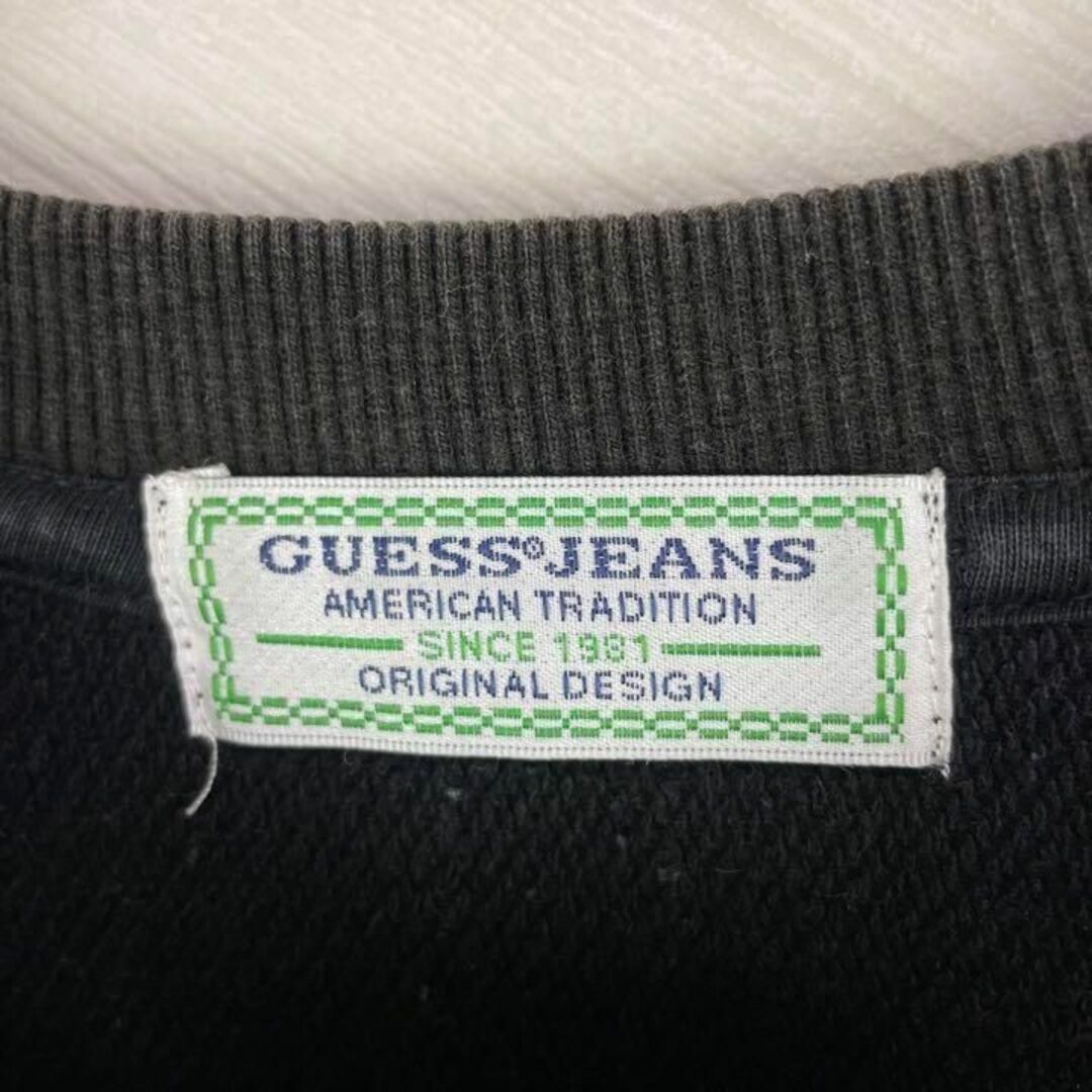 激レア GUESS オーバーサイズ トレーナー 肉厚 刺繍ロゴ 極太アーム 墨黒