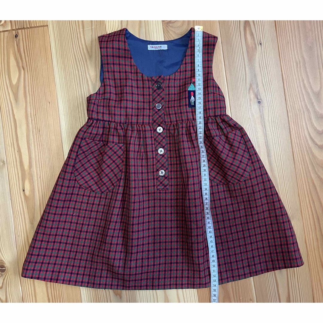 familiar(ファミリア)のFAMILIAR ファミリア　赤チェック　ワンピース　105 キッズ/ベビー/マタニティのキッズ服女の子用(90cm~)(ワンピース)の商品写真