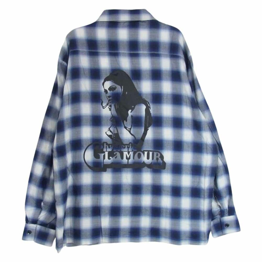 HYSTERIC GLAMOUR ヒステリックグラマー 23AW 02233AH02 SMOKING GIRL スモーキングガール オンブレチェック オープンカラー レーヨン 長袖 シャツ ブルー系 L【新古品】【未使用】 1