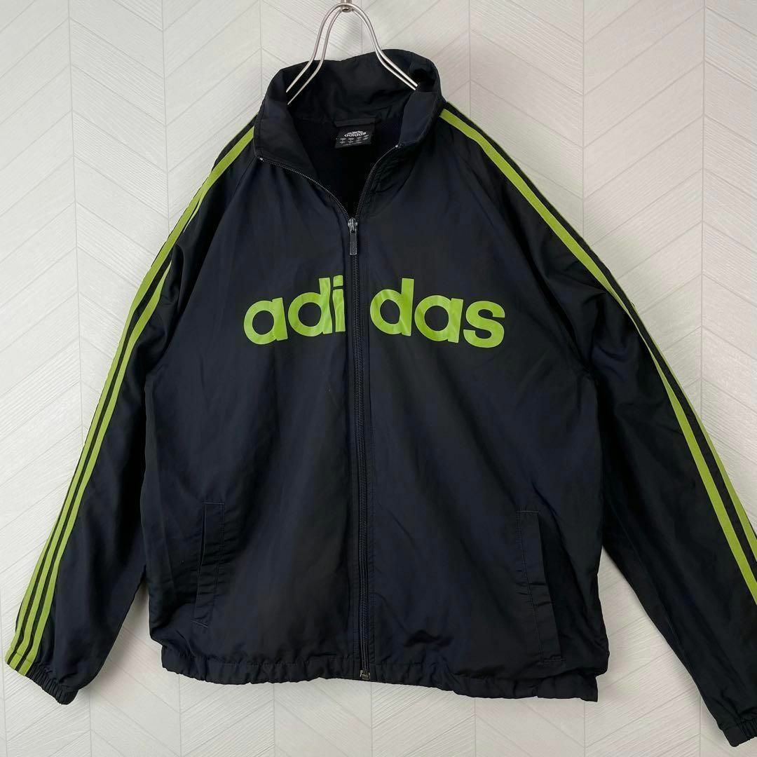 adidas(アディダス)のアディダス ナイロン トラックジャケット パンツ セットアップ ライン 黒×黄緑 メンズのジャケット/アウター(ナイロンジャケット)の商品写真