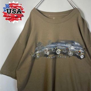 【USA IMPORT❗️】2XL ベージュ　バイクプリントロゴビッグシルエット(Tシャツ/カットソー(半袖/袖なし))