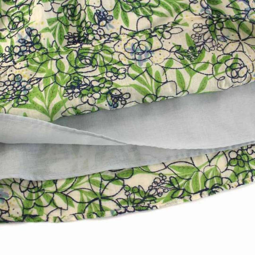 シビラ フレア スカート ひざ丈 花柄 刺繍 リネン 麻100％ M 緑 紺