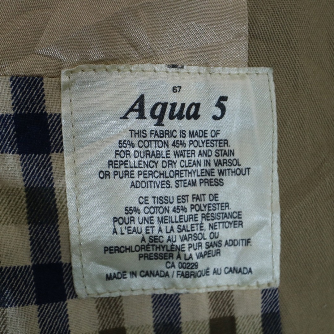 80年代 カナダ製 Aquascutum アクアスキュータム ステンカラーコート 防寒  防風 ベージュ (メンズ  XL相当) 中古 古着 N7138 メンズのジャケット/アウター(ステンカラーコート)の商品写真