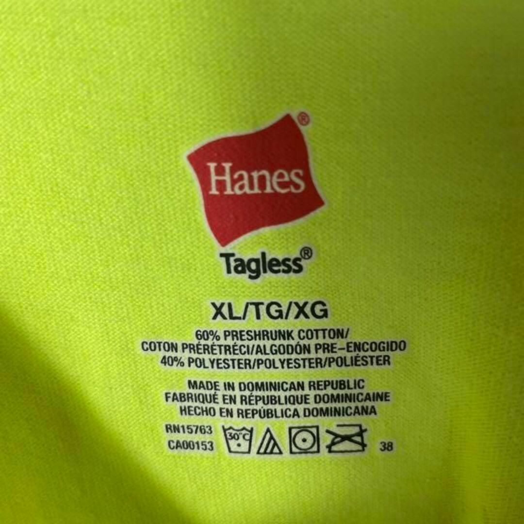 【アメリカ❗️】ヘインズ　黄緑　蛍光　プリントロゴTシャツ　XLビッグサイズ 7
