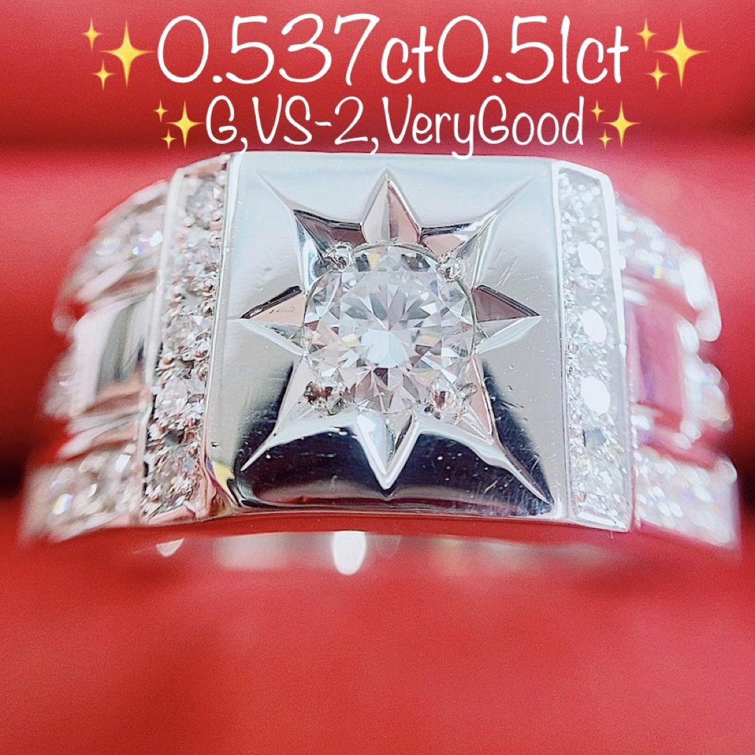 ★0.537ct0.51ct★✨一粒ダイヤモンドG,VS2,VG印台リング指輪 メンズのアクセサリー(リング(指輪))の商品写真