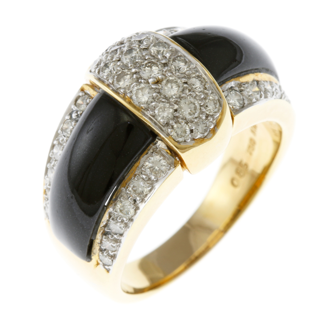 リング・指輪 17号 K18イエローゴールド オニキス ダイヤモンド 0.85ct