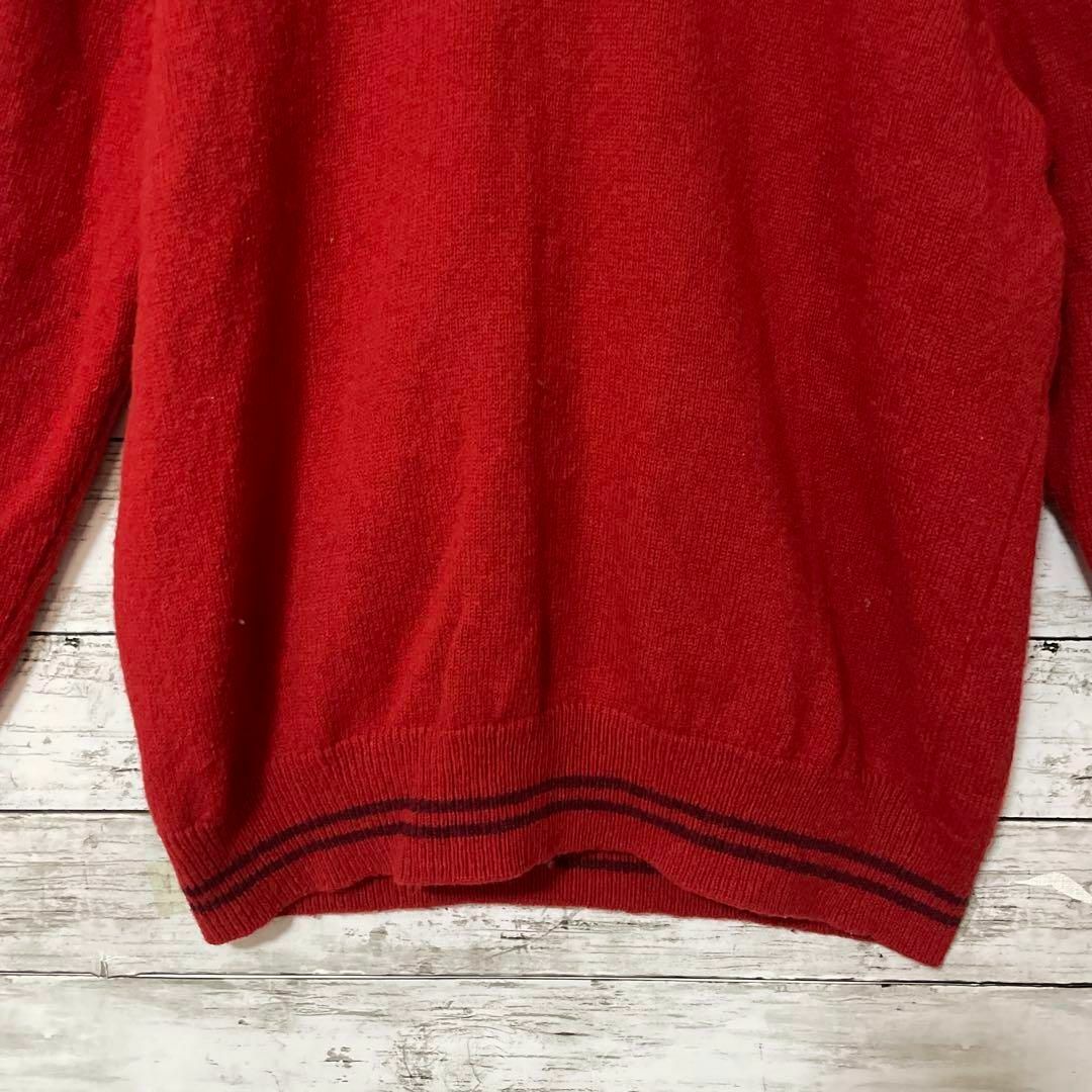 FRED PERRY - FRED PERRY セーター Vネック ロゴ 刺繍 ライン 赤 古着 FRED PERRY - FRED PERRY セーター Vネック ロゴ 刺繍 ライン 赤 古着