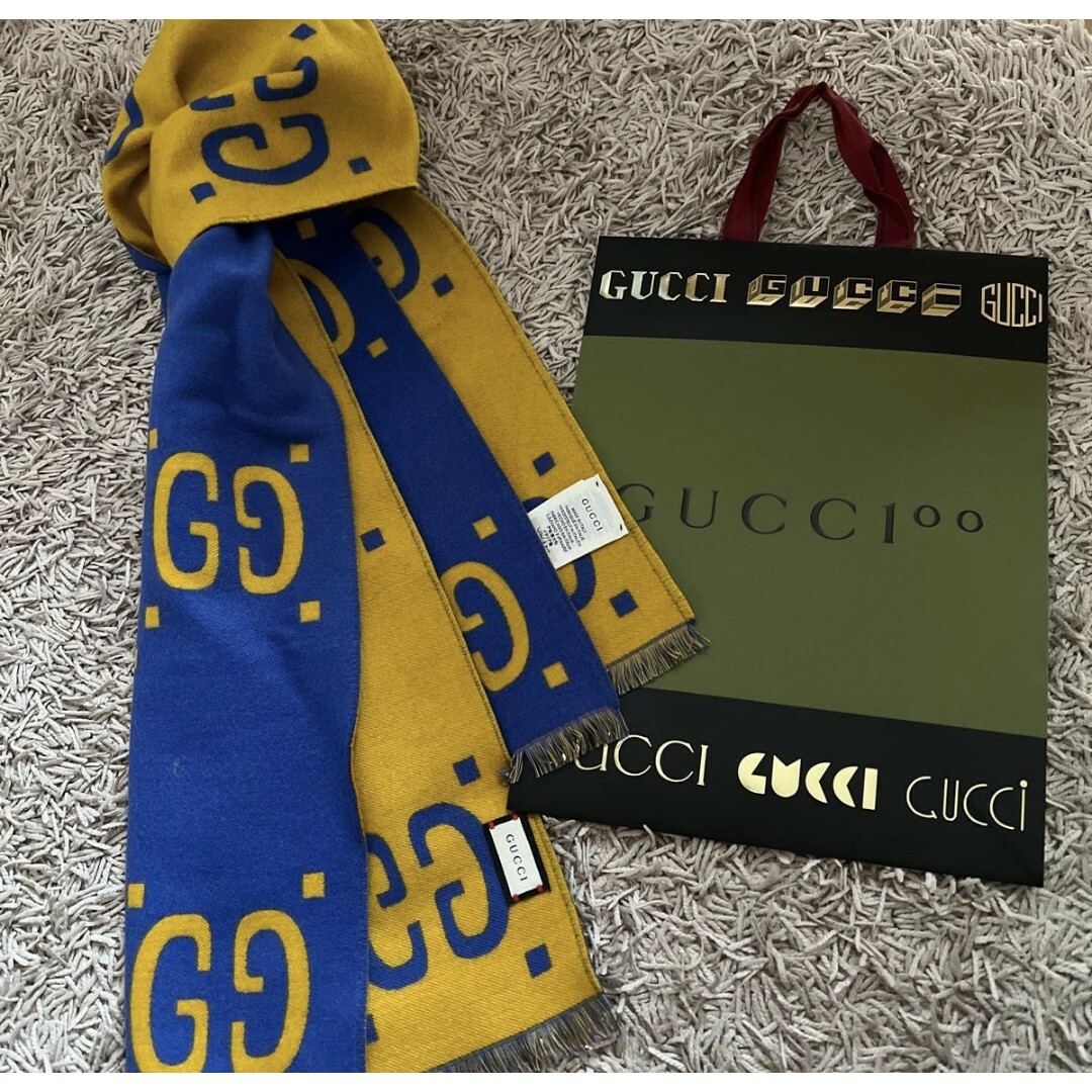 Gucci(グッチ)の【極美品】GUCCI GGジャガード ウール シルク スカーフ レディースのファッション小物(マフラー/ショール)の商品写真