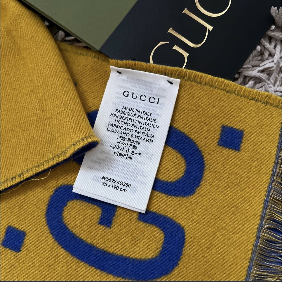 Gucci(グッチ)の【極美品】GUCCI GGジャガード ウール シルク スカーフ レディースのファッション小物(マフラー/ショール)の商品写真