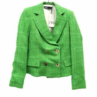 ザラ(ZARA)の未使用 ザラ 織柄 テクスチャー ダブルブレスト ブレザー S グリーン ZARA レディース 【中古】  【231012】(ロングコート)