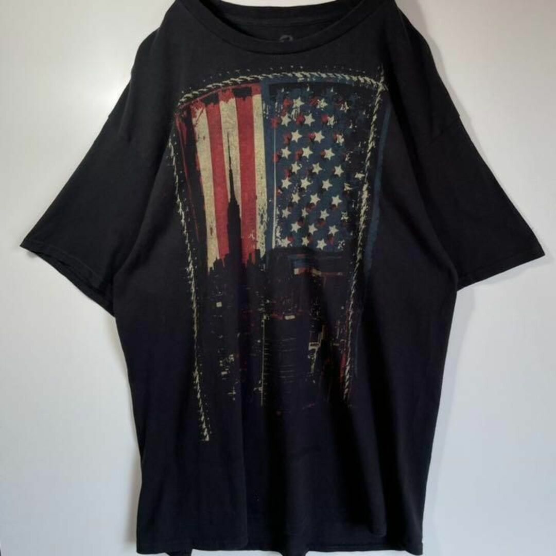 【アメリカ❗️】90s 国旗ロゴプリント半袖Tシャツ　XL 黒　ビッグサイズ