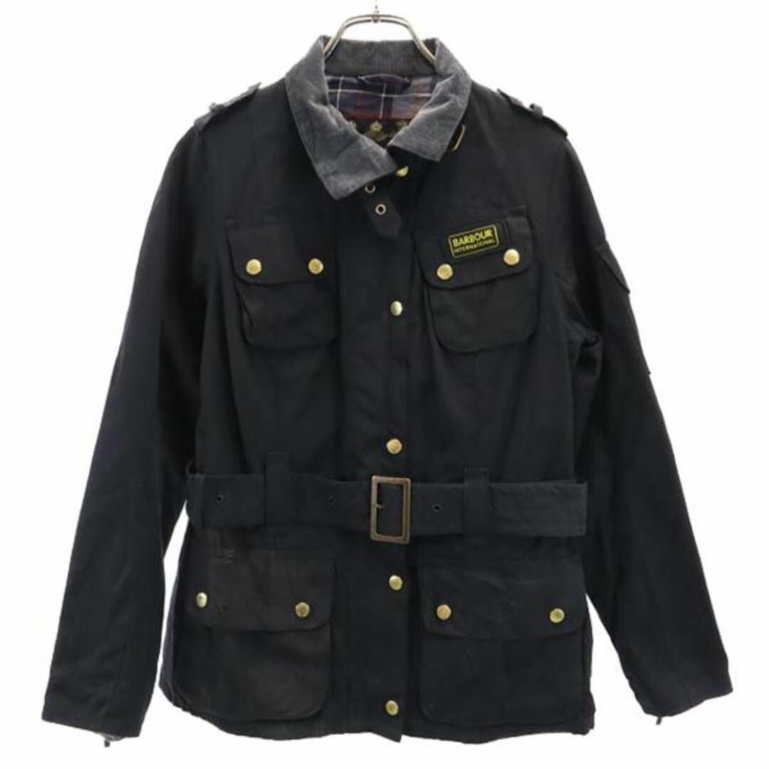 365cm素材バブアー ワックスドコットン ジャケット 10 ブラック Barbour ウエストベルト レディース   【231012】