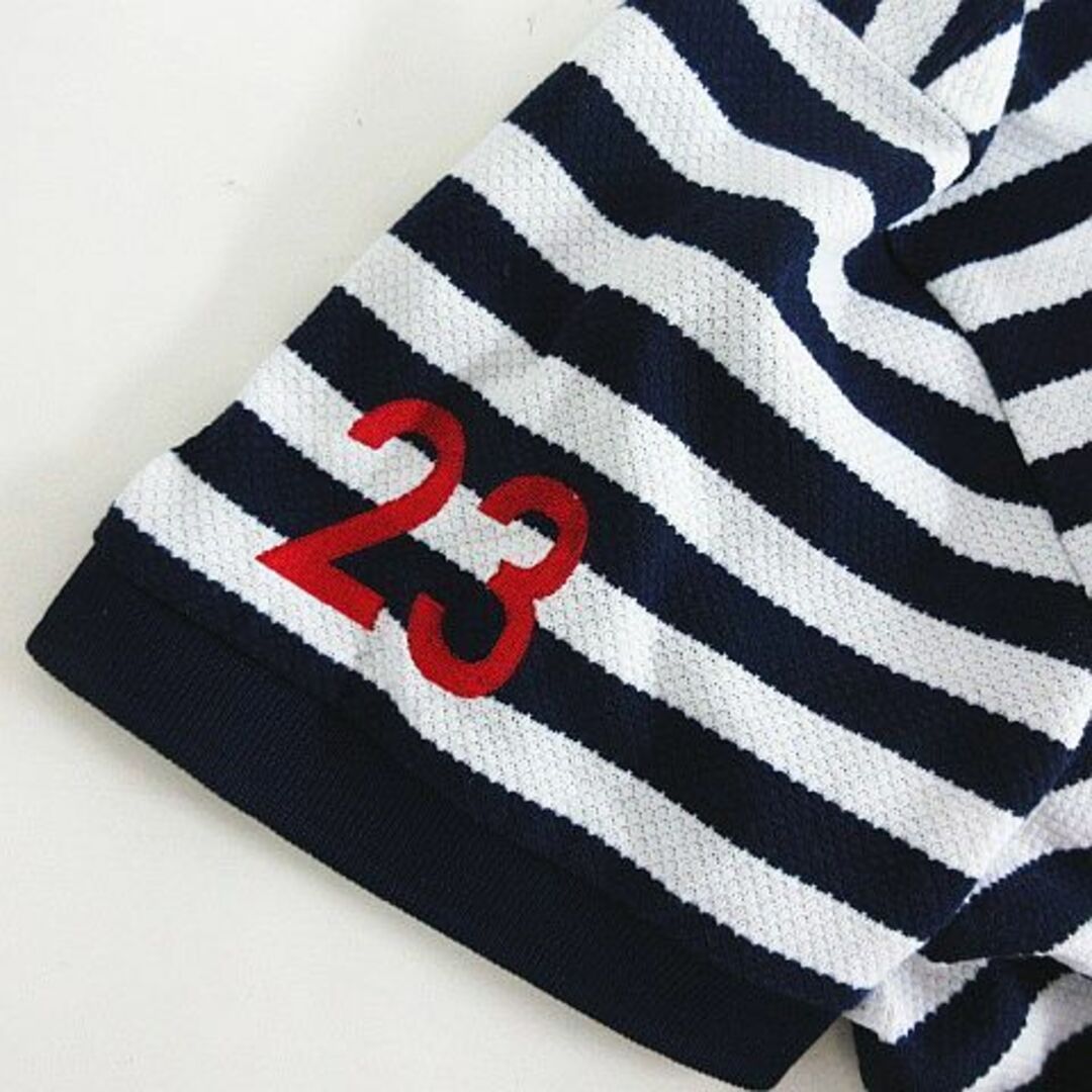 23区(ニジュウサンク)の23区 オンワード樫山 GOLF ポロシャツ 半袖 ボーダー 刺繍 Ⅰ 紺×白 スポーツ/アウトドアのゴルフ(ウエア)の商品写真