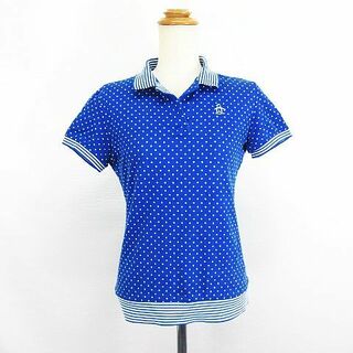 マンシングウェア(Munsingwear)のマンシングウェア  ポロシャツ 半袖 スキッパーカラー ドット ロゴ M 青×白(ウエア)