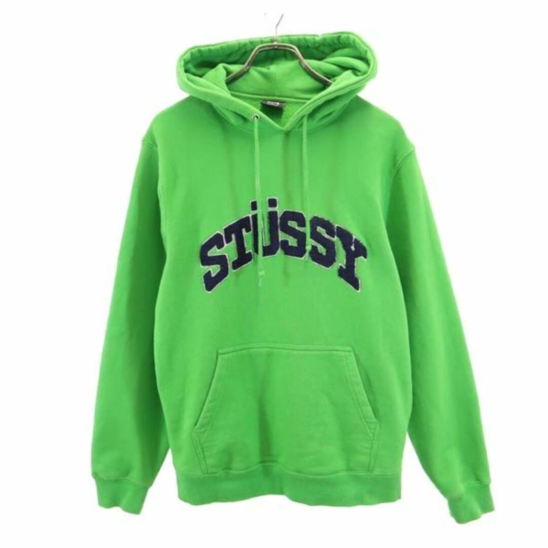 STUSSY - ステューシー スウェットパーカー S 黄緑 STUSSY ロゴ 長袖
