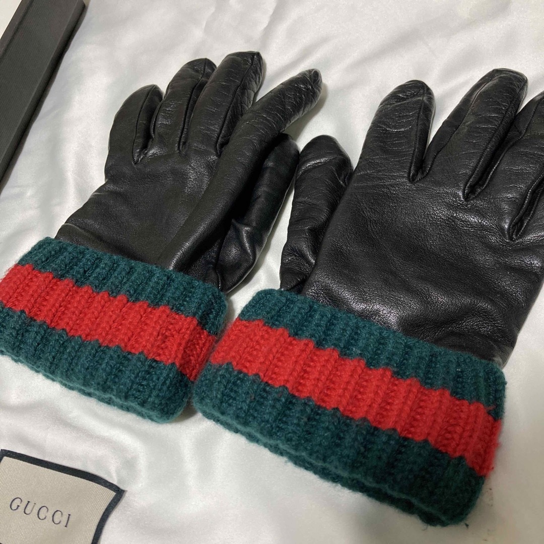 GUCCI グッチ 手袋 レザー 裏起毛 確実正規品 ミケーレ シェリーライン