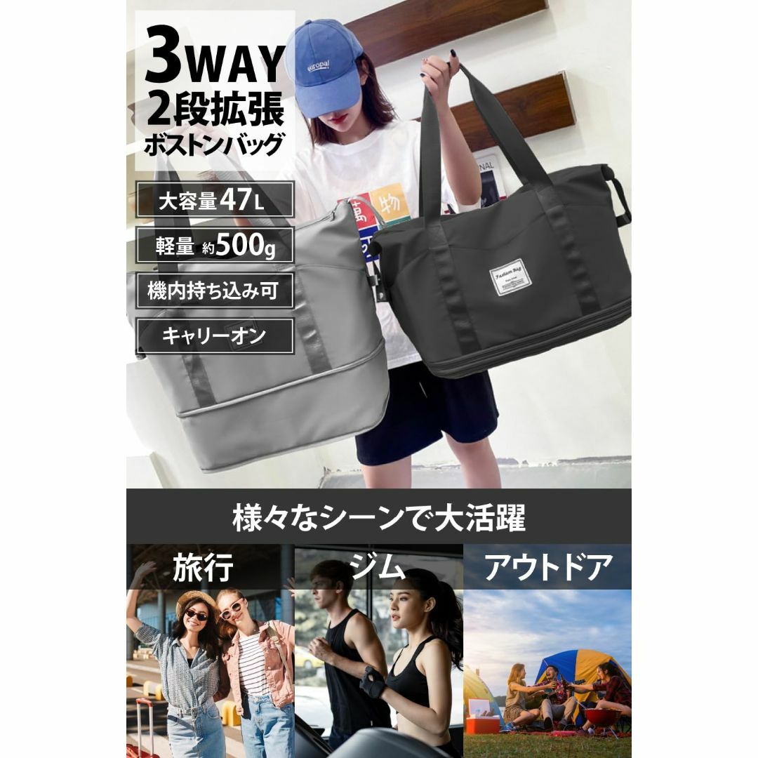 【色: ピンク】hichago ボストンバッグ 旅行バッグ 大容量 レディース【 【色: パープル】hichago ボストンバッグ 旅行バッグ【お土産を買っても拡