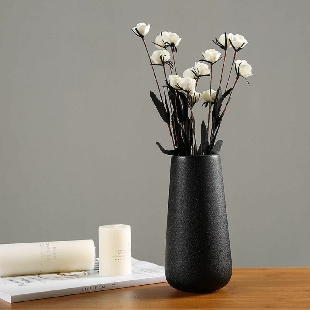 【色: ブラック-20cm】フラワーベース ホワイト白 セラミック 陶器 花瓶 8