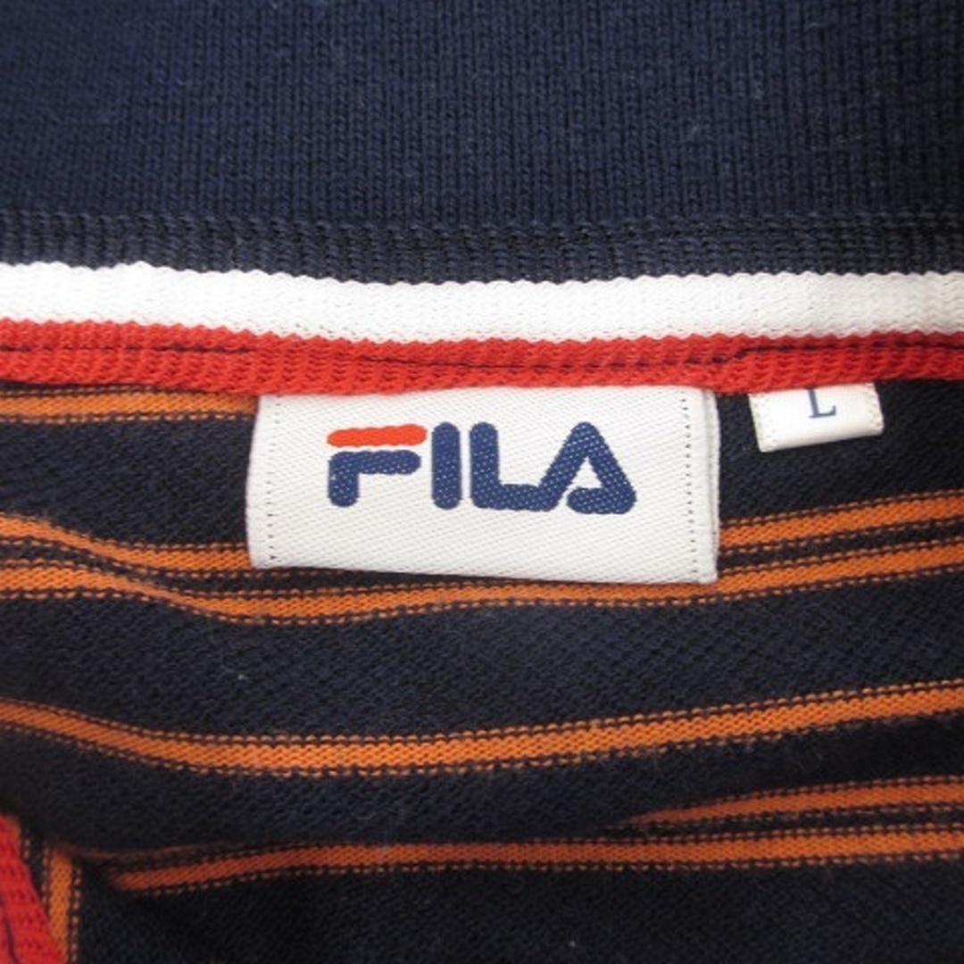 FILA(フィラ)のフィラ FILA ポロシャツ 半袖 ボーダー ロゴ刺繍 コットン混 L 紺 メンズのトップス(ポロシャツ)の商品写真