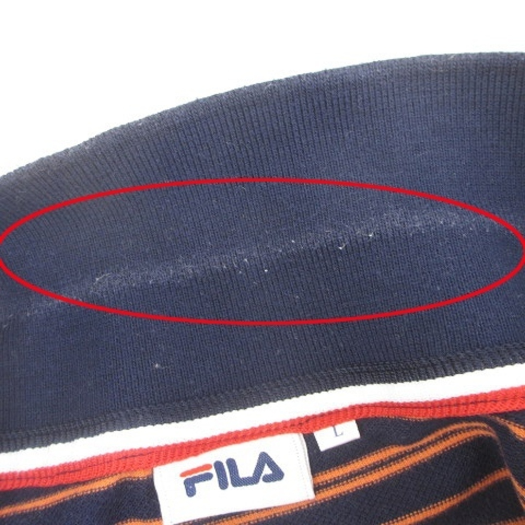 FILA(フィラ)のフィラ FILA ポロシャツ 半袖 ボーダー ロゴ刺繍 コットン混 L 紺 メンズのトップス(ポロシャツ)の商品写真