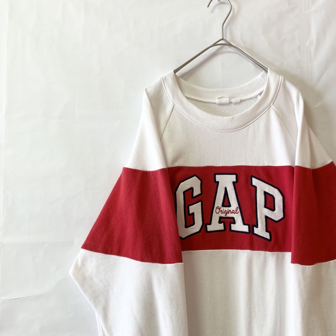 GAP スウェット トレーナー 刺繍 でかロゴ ビッグシルエット バイカラー 白 | フリマアプリ ラクマ