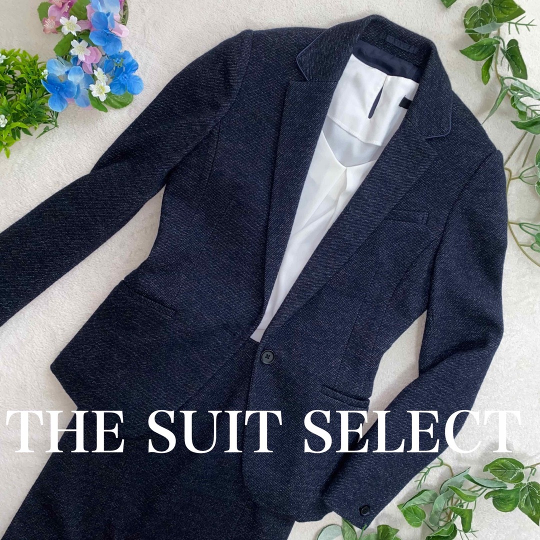 THE SUIT COMPANY(スーツカンパニー)のSUIT SELECT S位　高級感のあるツイード　ストレッチ　セットアップ　紺 レディースのフォーマル/ドレス(スーツ)の商品写真