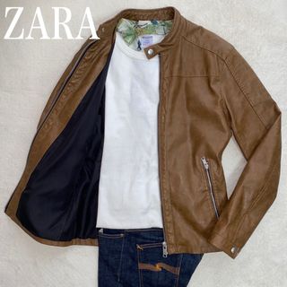 ザラ(ZARA)のZARA 美品　シングルライダース　M位　エコレザー　美シルエット　ストレッチ(ライダースジャケット)