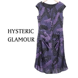 ヒステリックグラマー(HYSTERIC GLAMOUR)のヒステリックグラマー【美品】《希少》ギター 総柄 サテン ワンピース(ひざ丈ワンピース)