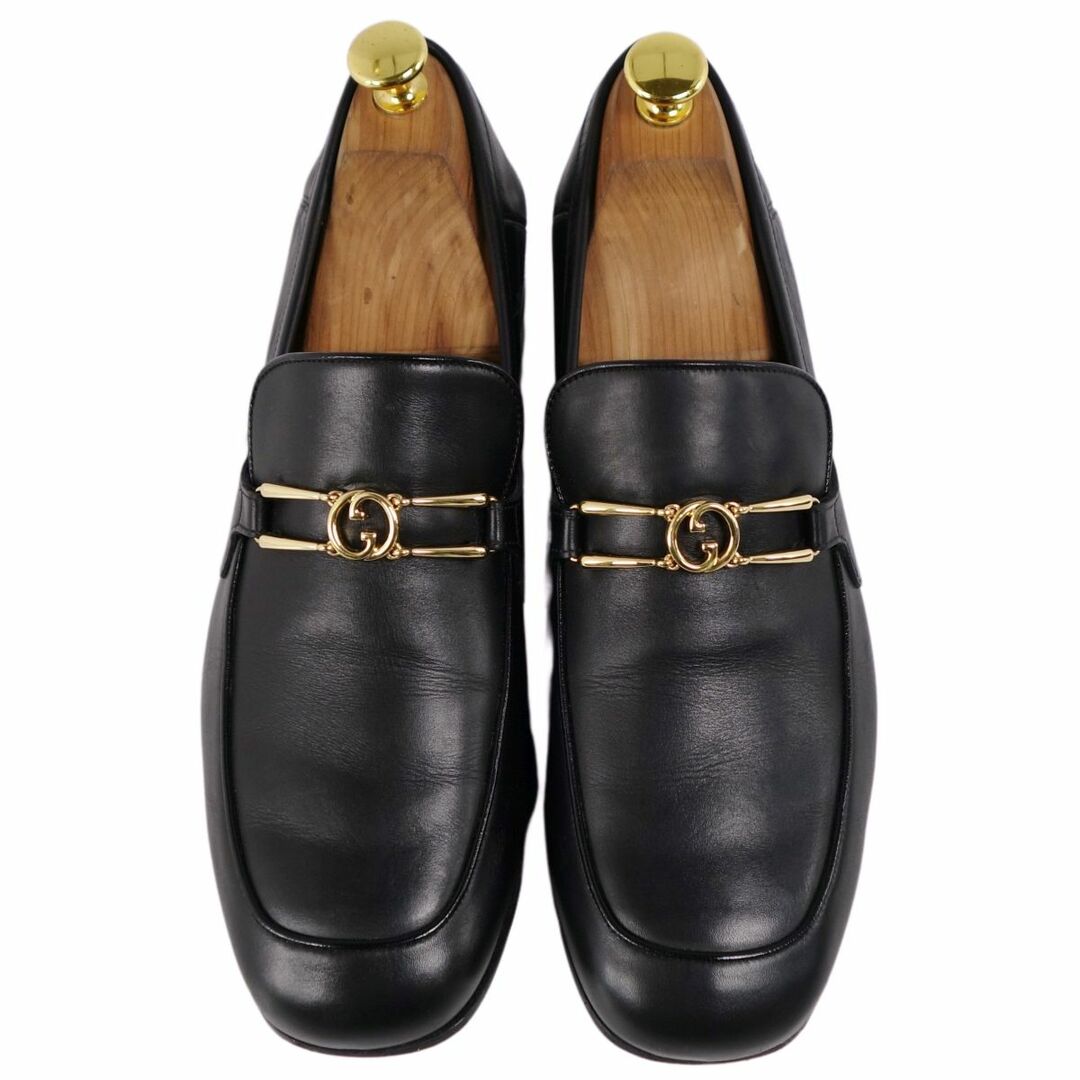 Gucci(グッチ)の美品 グッチ GUCCI ローファー モカシン GGロゴ金具 インターロッキング カーフレザー シューズ メンズ 7(26cm相当) ブラック メンズの靴/シューズ(ドレス/ビジネス)の商品写真