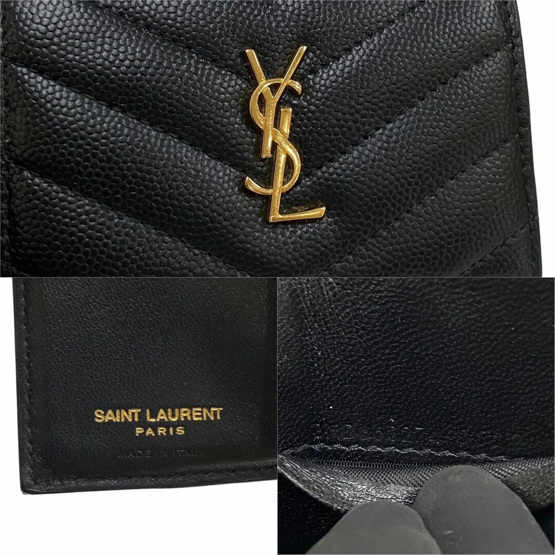 極 美品 YVES SAINT LAURENT イヴ サンローラン YSL カサンドラマテラッセ オリガミ タイニーウォレット レザー 三つ折り財布 黒 90992