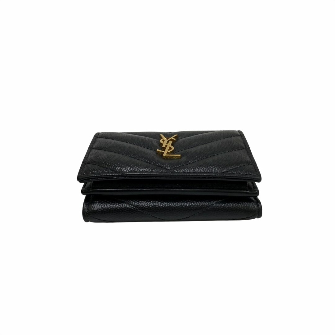 極 美品 YVES SAINT LAURENT イヴ サンローラン YSL カサンドラマテラッセ オリガミ タイニーウォレット レザー 三つ折り財布 黒 90992