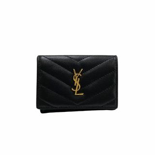 極 美品 YVES SAINT LAURENT イヴ サンローラン YSL カサンドラマテラッセ オリガミ タイニーウォレット レザー 三つ折り財布 黒 90992