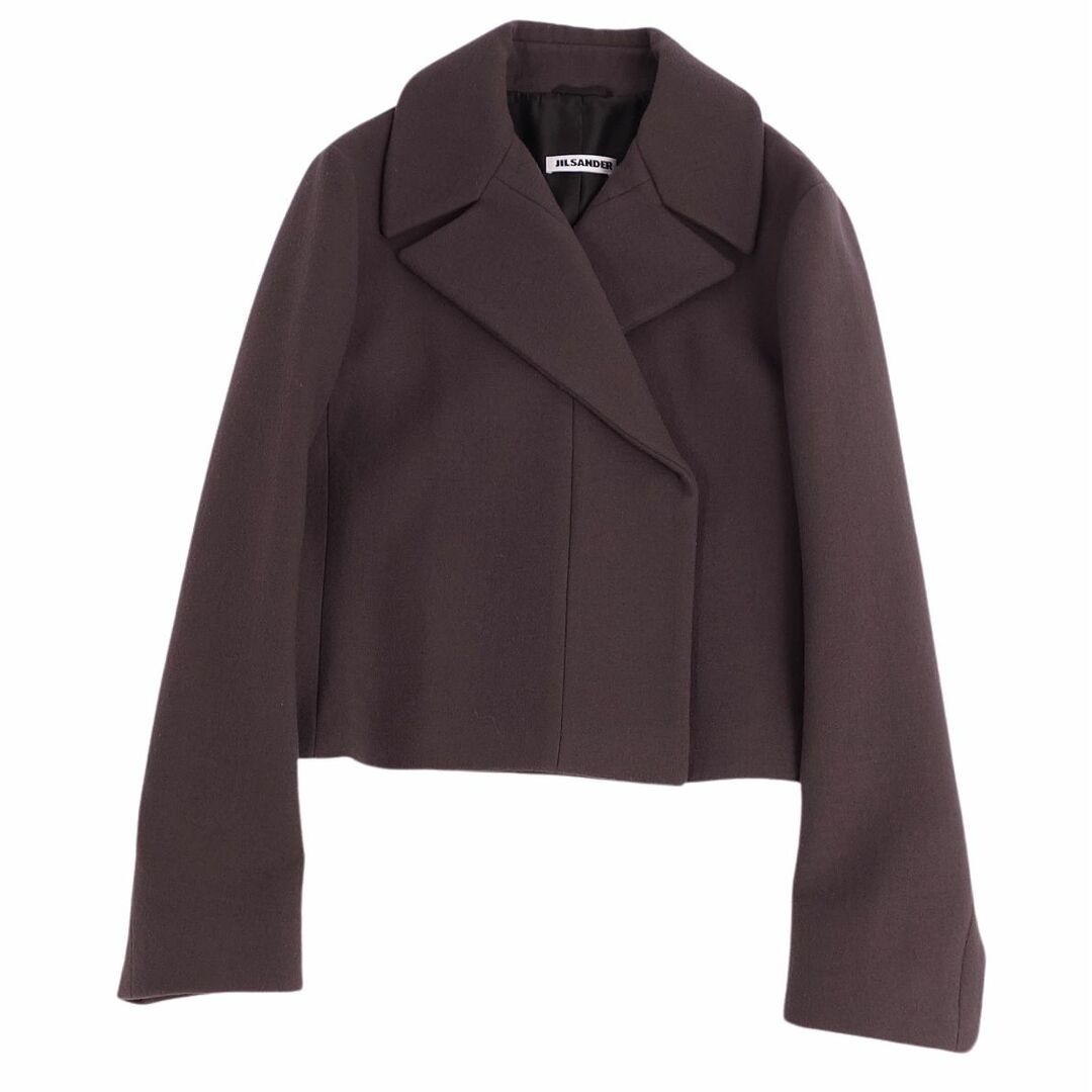 美品 ジルサンダー JIL SANDER ジャケット コート ショート丈 ダブルブレスト 無地 ウール アウター レディース 40(M相当) ブラウン