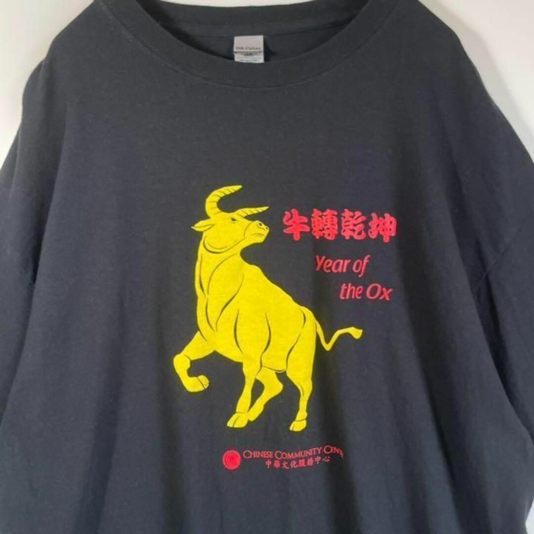 59cm身幅【アメリカ❗️】チャイナプリントロゴ半袖Tシャツ　XL ビッグサイズ