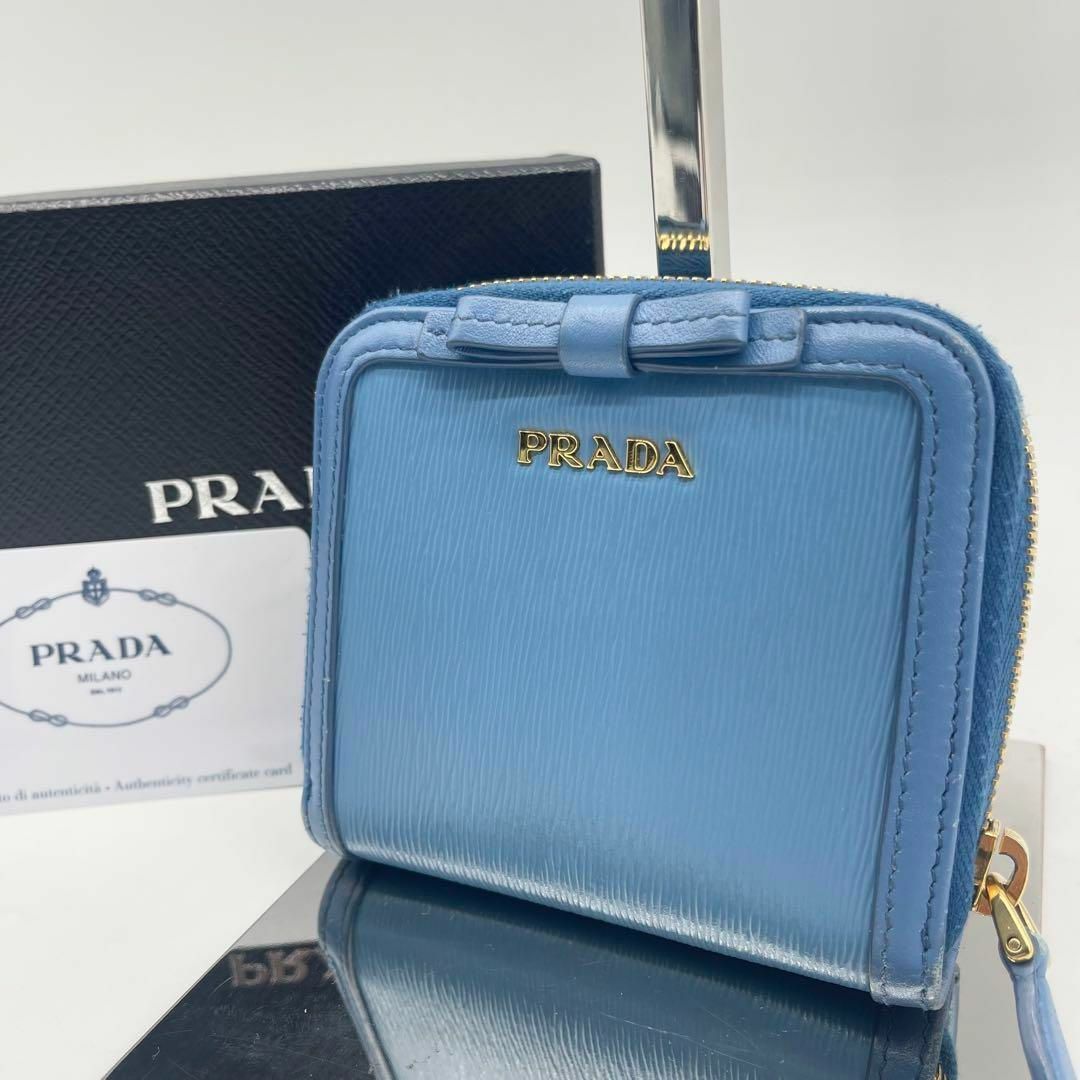 【良品】　PRADA プラダ　ラウンドファスナー　折り財布