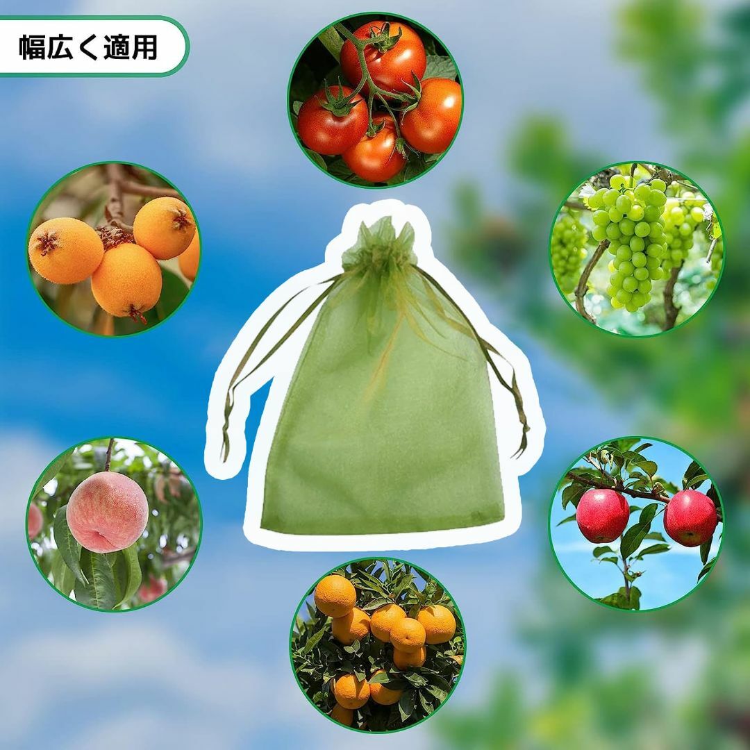 【色: エメラルドグリーン】果物袋 保護ネット 防虫 ネット 100枚入 果樹用 2