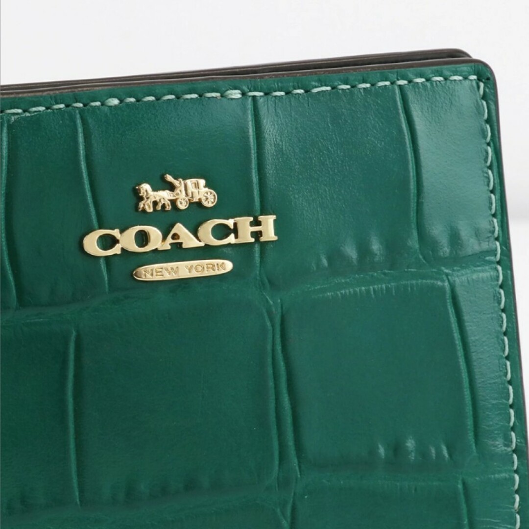 新品未使用COACHコーチ2つ折り財布クロコダイル！エメラルドグリーン