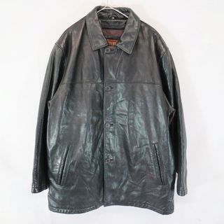 COUTURE レザージャケット 防寒  アメカジ フルジップ ミドル丈 ブラック (メンズ L) 中古 古着 N7429(レザージャケット)