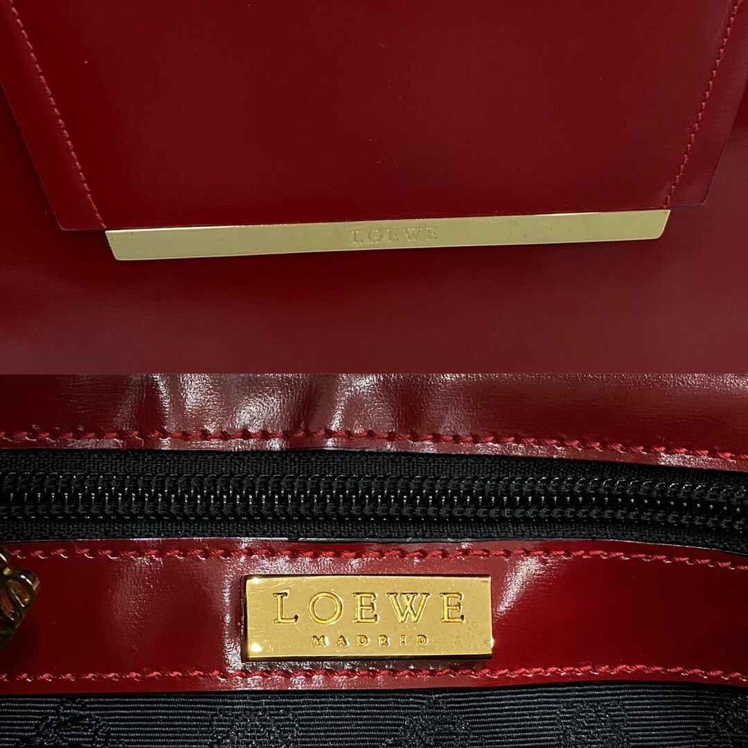 極 美品 希少品 保存袋付き LOEWE ロエベ アナグラム ロゴ 金具 カーフ レザー 本革 ハンドバッグ ミニ トートバッグ レッド 赤 90033