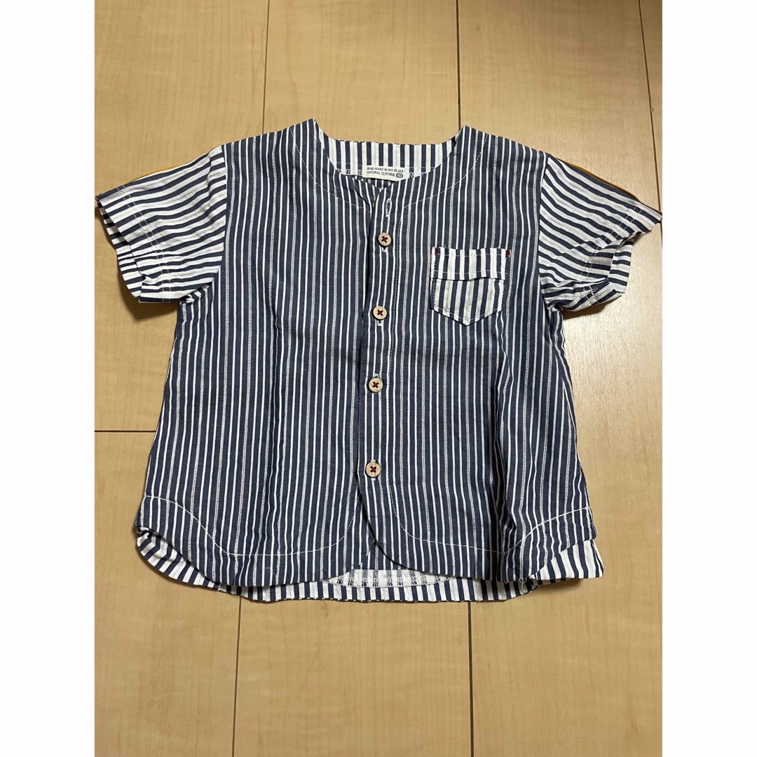 RAG MART(ラグマート)のRAGMART ストライプ ノーカラーシャツ 90 キッズ/ベビー/マタニティのキッズ服男の子用(90cm~)(ブラウス)の商品写真