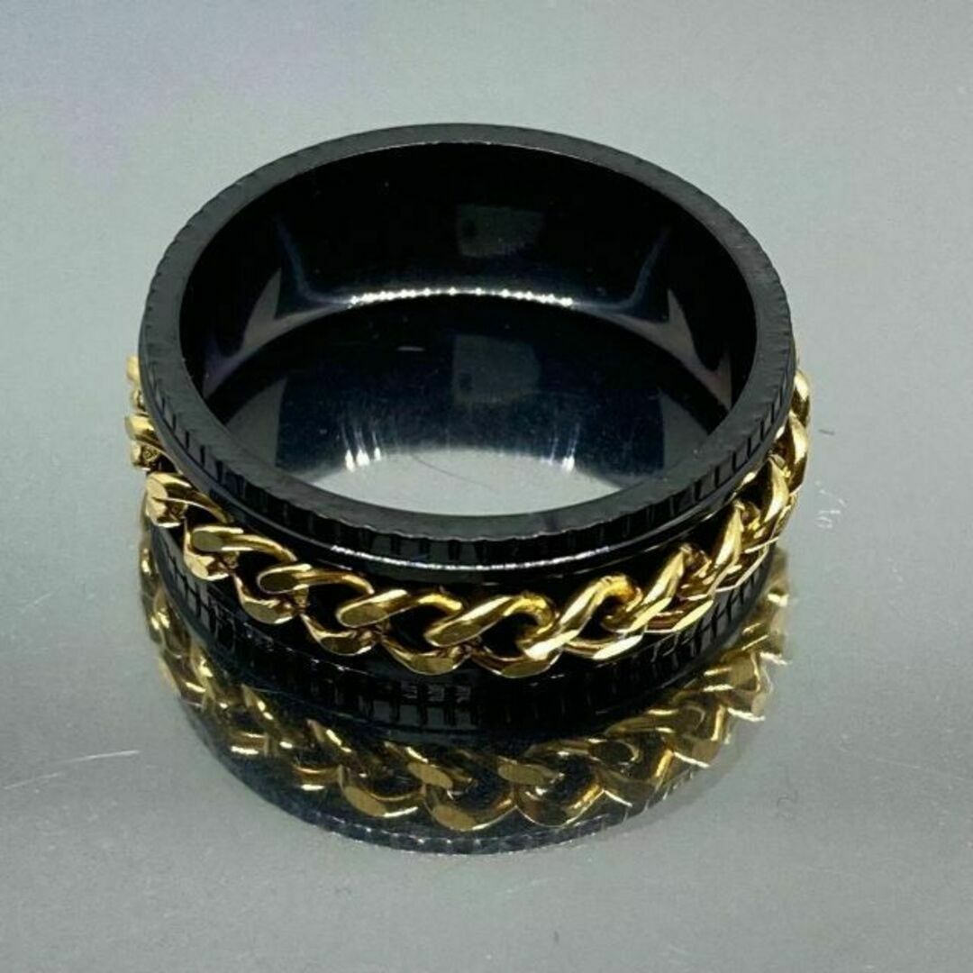 タングステン ブラック ゴールド リング おしゃれ チェーン 指輪 21号 メンズのアクセサリー(リング(指輪))の商品写真