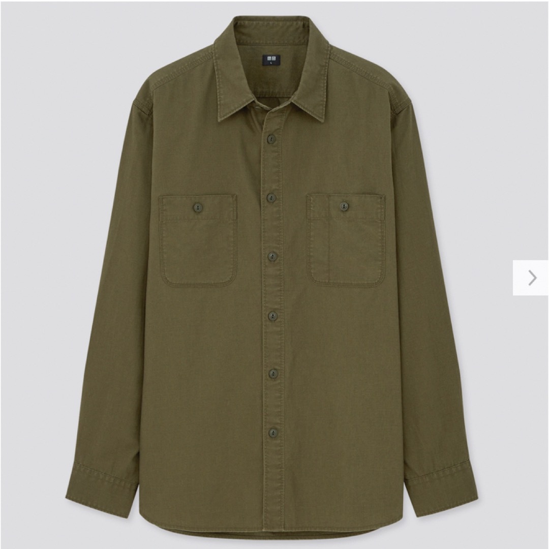 UNIQLO(ユニクロ)の【試着のみ着用】ユニクロ　ウォッシュワークシャツ　3XL  オリーブ メンズのトップス(シャツ)の商品写真