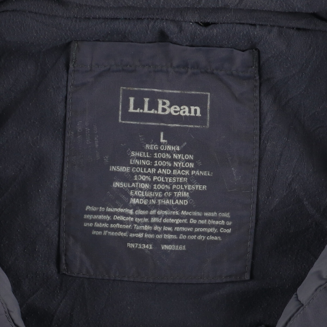 L.L.BEAN 刺繍ロゴ 水色×黒 中綿 肉厚マウンテンパーカー L~XL.