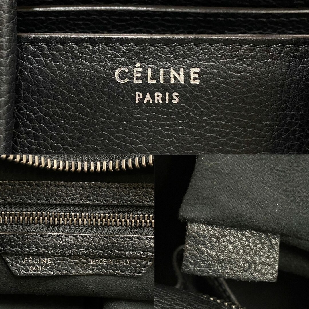 極 美品 保存袋付き CELINE セリーヌ ラゲージ マイクロ ショッパー レザー 本革 ハンドバッグ ミニ トートバッグ ブラック 558-7