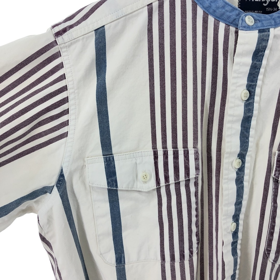 80~90年代 ラングラー Wrangler ストライプ柄 スタンドカラーシャツ USA製 メンズM ヴィンテージ /eaa378530 3