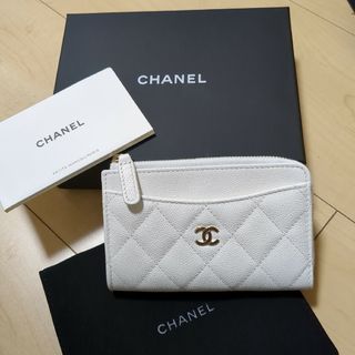 シャネル(CHANEL)のシャネル CHANEL キャビアスキン カードケース コインケース ミニ財布 白(財布)